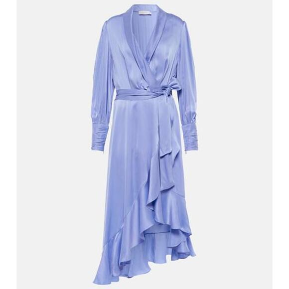 Zimmermann Silk Satin Wrap Midi Dress Size 3 - Picture 1 of 5